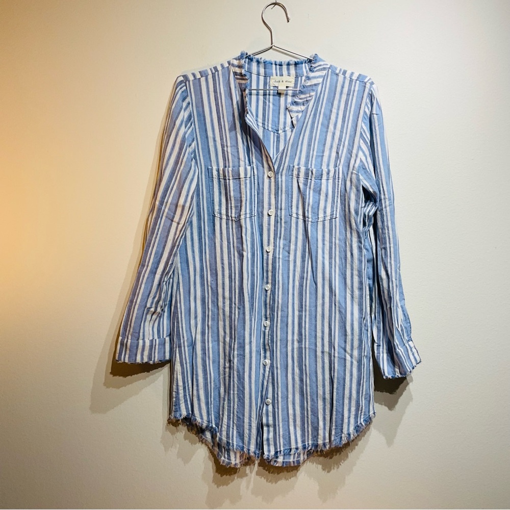 Cloth & Stone Blue Striped Tunic Top Dress Size S. Beach Oversized Shirt - Picture 3 of 8